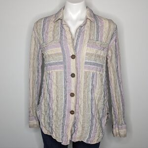 Free People High Tide beige purple pastel striped button up XS